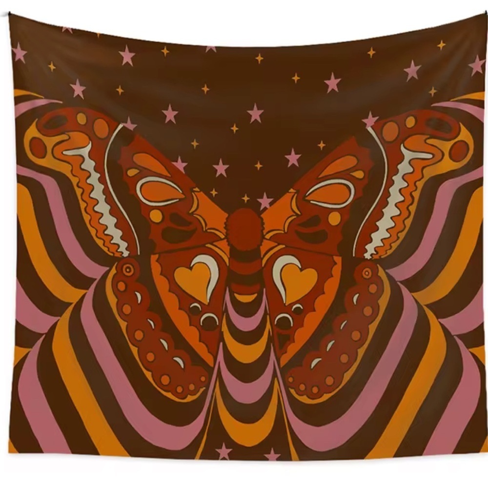 Retro Butterfly Wall Tapestry - Brown and Orange
